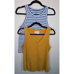 Everlane Organic Cotton Striped Tank Top + Saturday Sunday Mustard V-Neck...